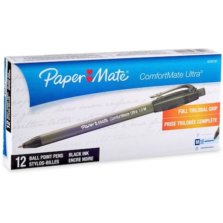Paper Mate Comfortmate Retractable Ballpoint Pen, Medium, Black/BK PK PAP6330187